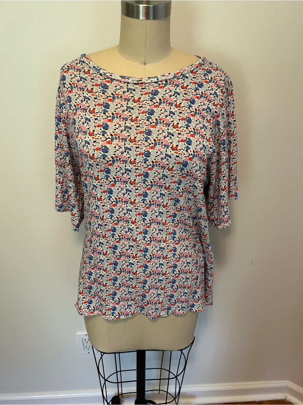 Floral Print Crewneck Tee by J. crew - White with Blue & Pinks